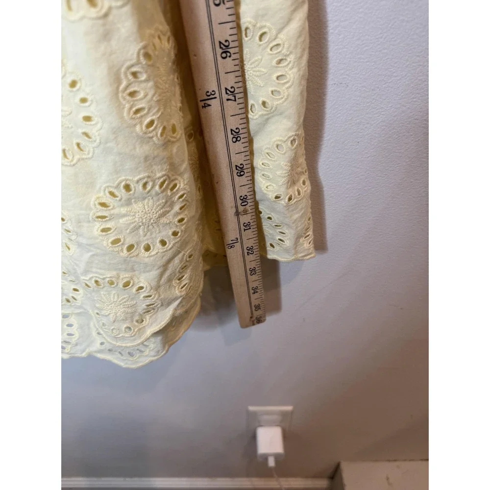 Free People Dress Womens Small Yellow Eyelet Embroidered V Neck Backless Mini